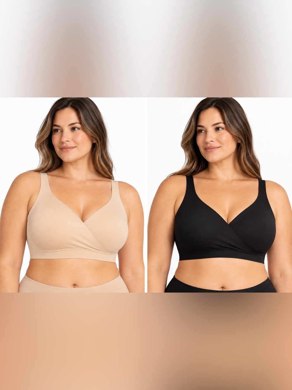 Honeylove V-Neck Wireless Bras 3X Black Nude Set of 2